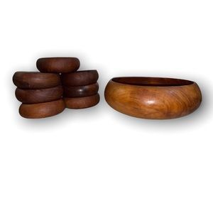8 pc vintage teakwood salad bowls